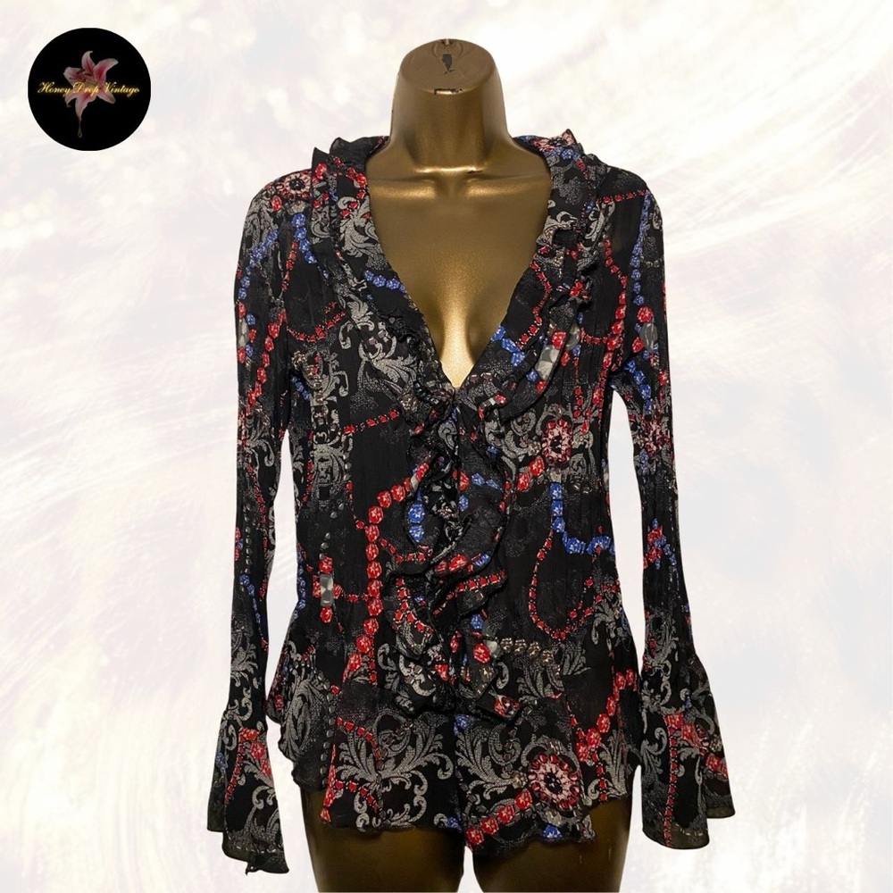 Sunny Leigh Black Ruffle Bell Sleeve Blouse